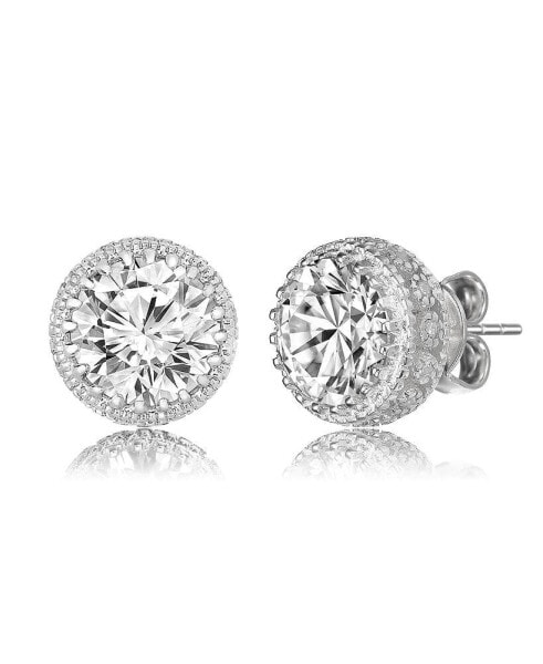 Sterling Silver White Gold Plated with 4ctw Lab Created Moissanite Solitaire Crown Pave Stud Earrings