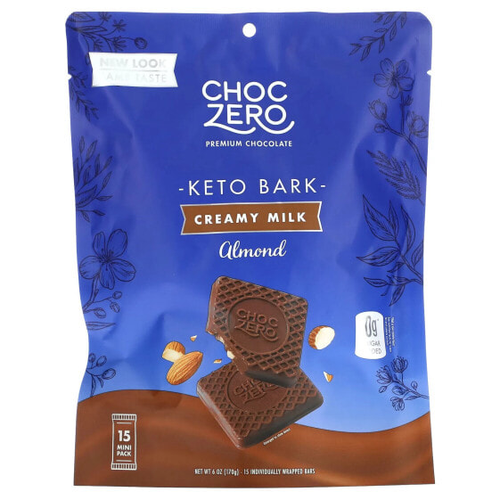 Шоколадное конфеты ChocZero Keto Bark, Молочный шоколад, Карамельный хруст, 15 мини-пачек, 6 унций (170 г)