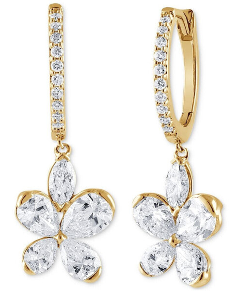 Lab Grown Diamond Pear, Marquise & Round Flower Dangle Hoop Earrings (1-3/4 ct. t.w.) in 14k White, Yellow or Rose Gold