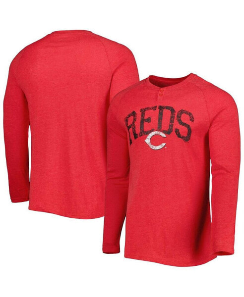 Men's Heather Red Distressed Cincinnati Red Distresseds Inertia Raglan Long Sleeve Henley T-shirt