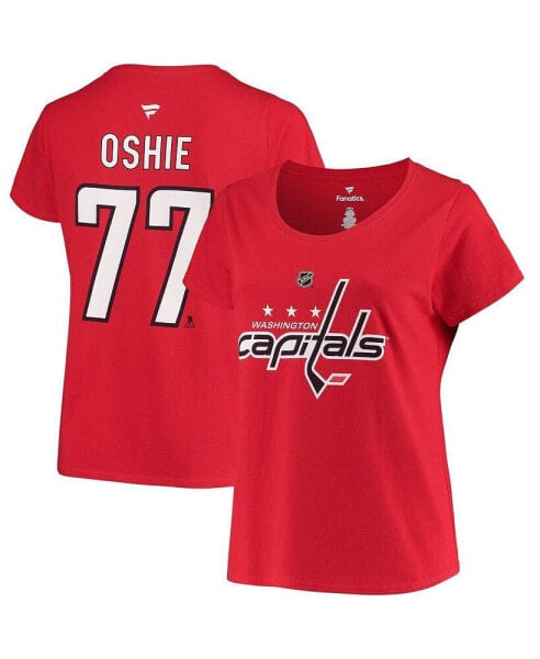 Women's TJ Oshie Red Washington Capitals Plus Size Name and Number Scoop Neck T-shirt
