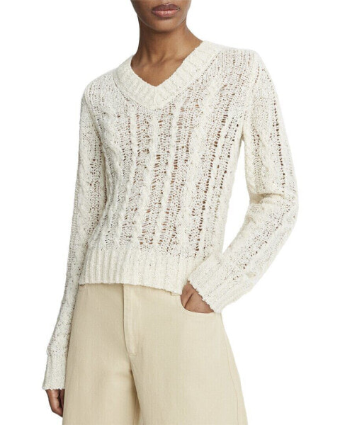 Vince Textured Cable V-Neck Wool & Alpaca-Blend Sweater Women's