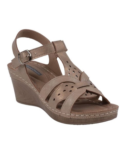 Women's Darry Perforated T-Strap Slingback Wedge Sandals