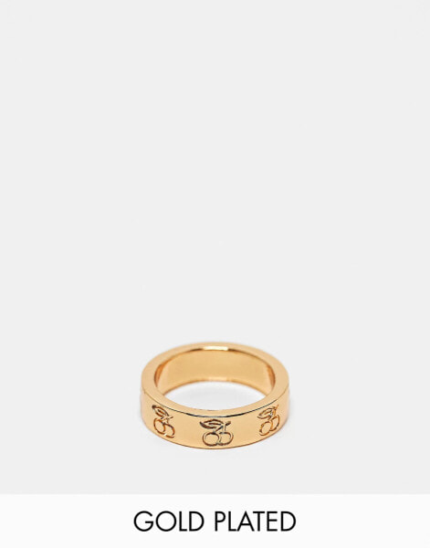 ASOS DESIGN 14k gold plated ring with engraved cherry design