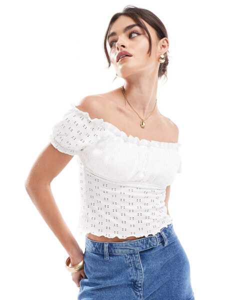 ASOS DESIGN broderie milkmaid top in white