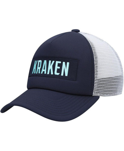 Men's Deep Sea Blue, White Seattle Kraken Team Plate Trucker Snapback Hat