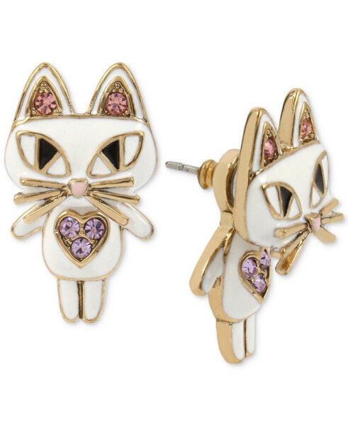 Gold-Tone White Enamel Cat Earring Jackets