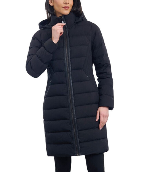 Women's Hooded Faux-Leather-Trim Puffer Coat