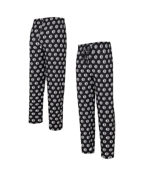 Men's Black Brooklyn Nets Allover Logo Print Gauge Sleep Pants