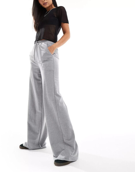 ASOS DESIGN linen look wide leg trousers in charcoal