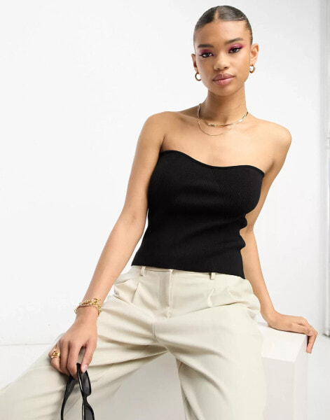 ASOS DESIGN knitted bandeau top in black