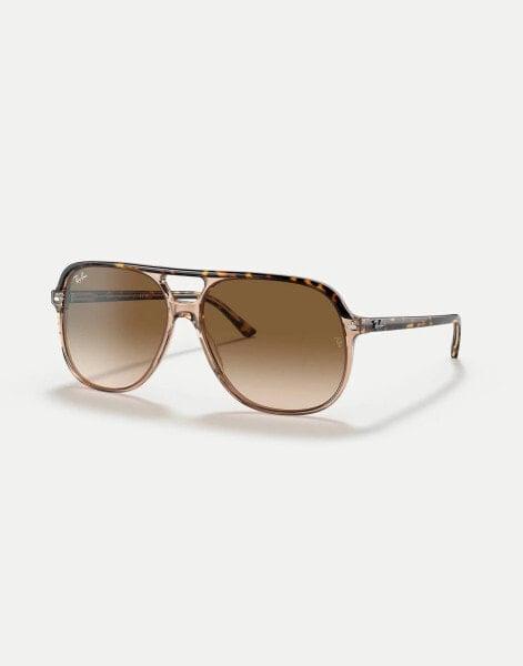 Ray-Ban bill square sunglasses in gold with brown lens in dark brown in transparent brown