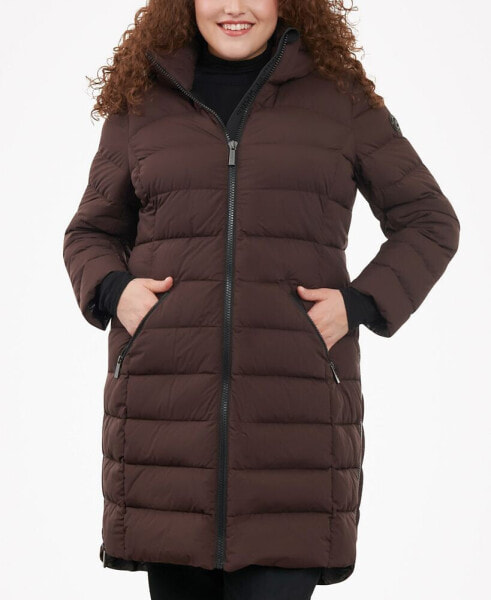Women's Plus Size Hooded Faux-Leather-Trim Puffer Coat, Created for Macy's