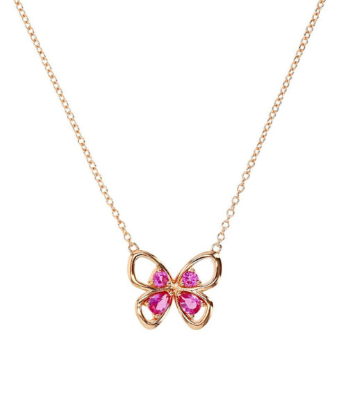Macy's lab-Grown Pink Sapphire Openwork Butterfly 18" Pendant Necklace (1/2 ct. t.w.) in 14k Rose Gold-Plated Sterling Silver