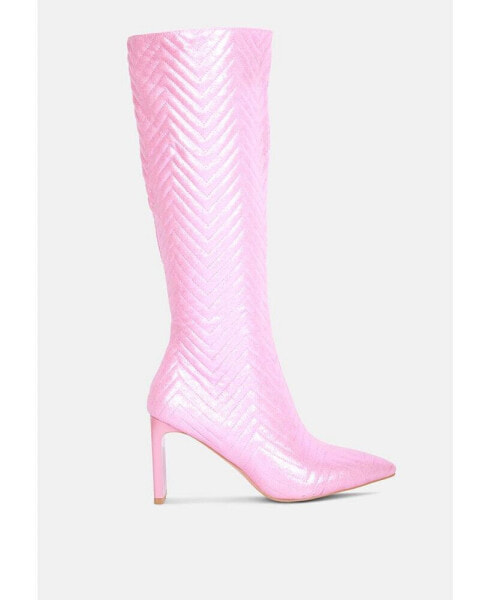 prinkles quilted Italian block heel calf boots