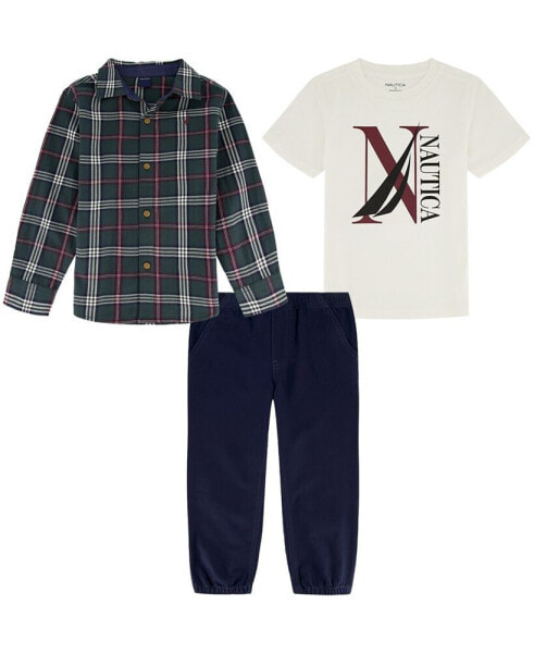 Костюм Nautica Baby J-Class T-Shirt, Plaid Shirt, Twill Joggers, 3 шт.