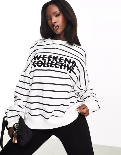 ASOS Weekend Collective stripe sweatshirt with chenille logo