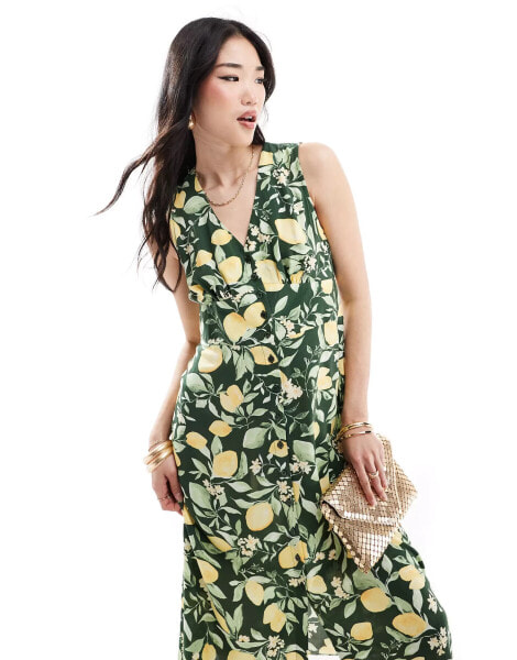 Nobody's Child Sandra midi dress in green lemon print