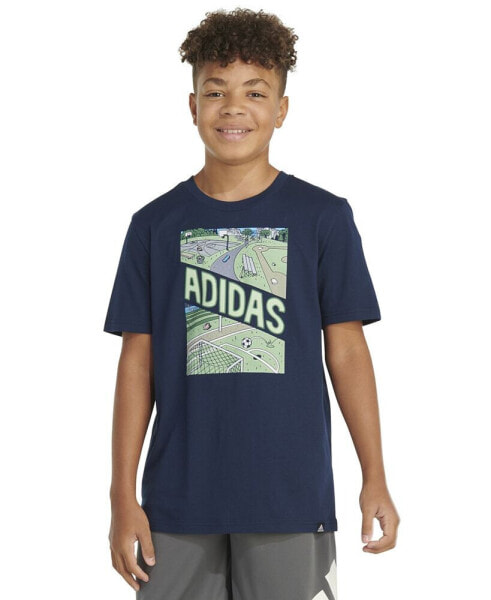 Футболка для малышей Adidas Big Boys с короткими рукавами, спортивным графическим принтом из хлопка