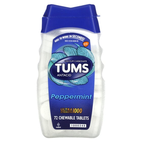 Tums, антацид повышенной силы действия, перечная мята, 72 жевательные таблетки