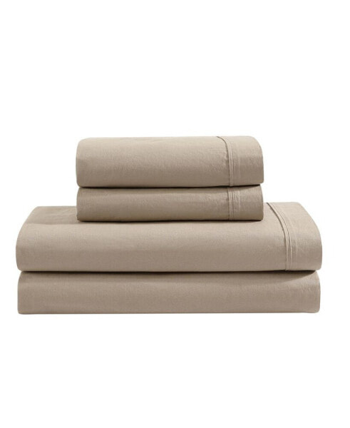 Washed Percale Cotton Solid 4 Piece Sheet Set, King