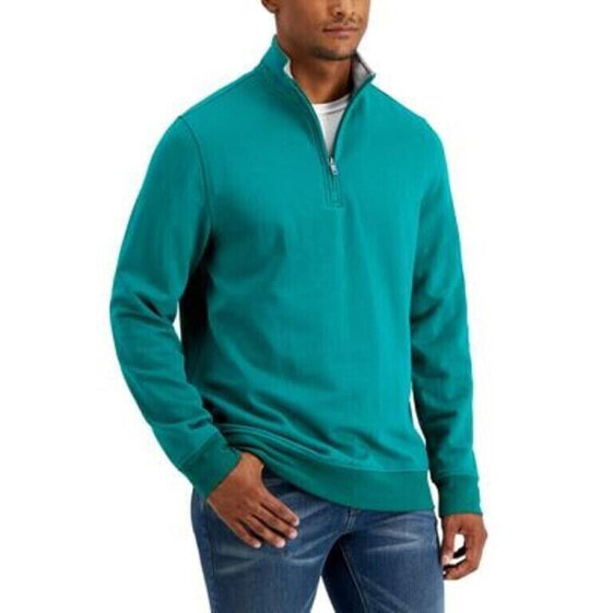 Club Room Men s Stretch Quarter Zip Fleece Sweatshirt Marine Green L