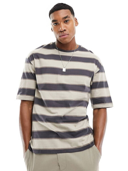 ADPT oversized t-shirt in washed beige stripe