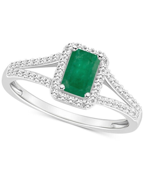 Emerald (1/2 ct. t.w.) & Diamond (1/4 ct. t.w.) Split Shank Ring in Sterling Silver (Also in Ruby & Sapphire)