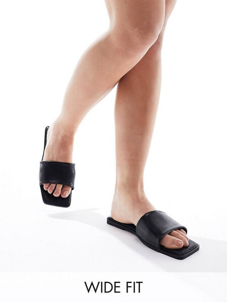 ASOS DESIGN Wide Fit Fig square toe flat sandals in black