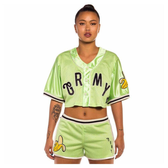 GRIMEY Jungle Punch Mesh Crop short sleeve v neck T-shirt