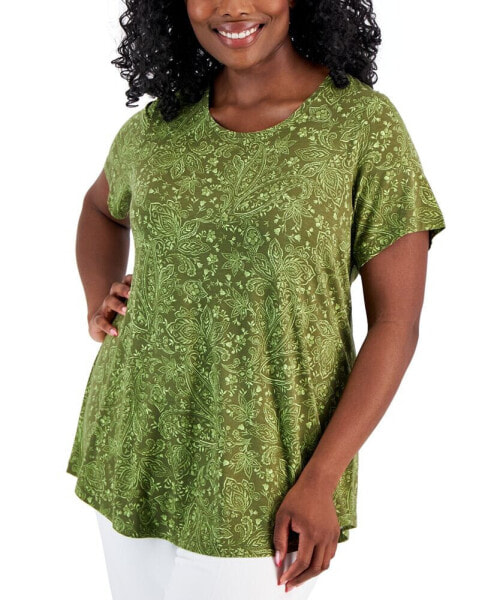 Plus Size Paige Paisley Short-Sleeve Top, Created for Macy's