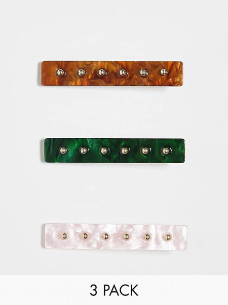 Accessorize 3 pack resin stud snap clips in multi