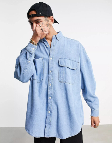 ASOS DESIGN oversized denim shirt in vintage mid wash blue