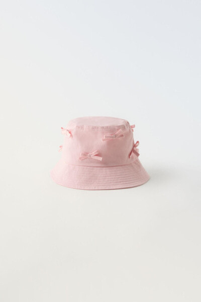 Twill bucket hat with bows