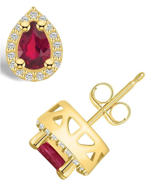 Ruby (1 Ct. t.w.) and Diamond (1/6 Ct. t.w.) Halo Stud Earrings