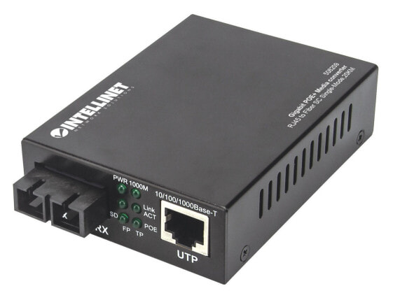 Intellinet Gigabit PoE+ Media Converter - 1000Base-T RJ45 Port to 1000Base-LX (SC) Single-Mode - 20 km (12.4 mi.) - PoE+ Injector (Euro 2-pin plug) - 1000 Mbit/s - 1000Base-T - 1000Base-LX - IEEE 802.3 - IEEE 802.3ab - IEEE 802.3af - IEEE 802.3at - IEEE 802.3u - Gig