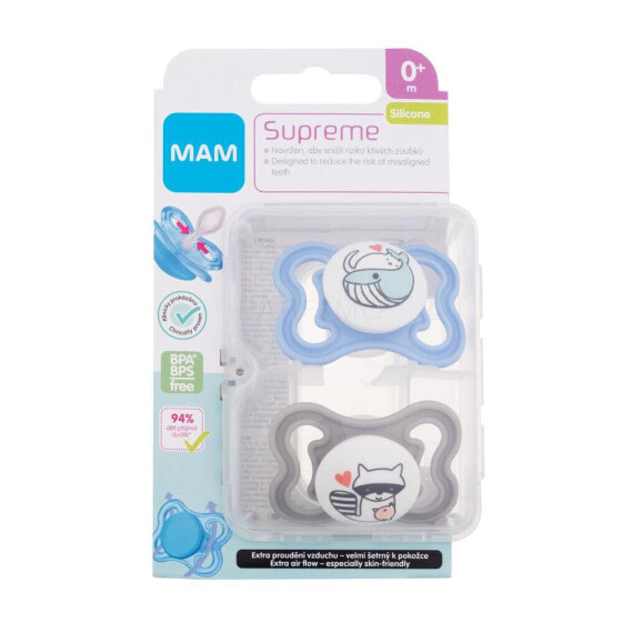 MAM Supreme Silicone Pacifier 0m+ Blue & Grey 2 St. schnuller für Kinder