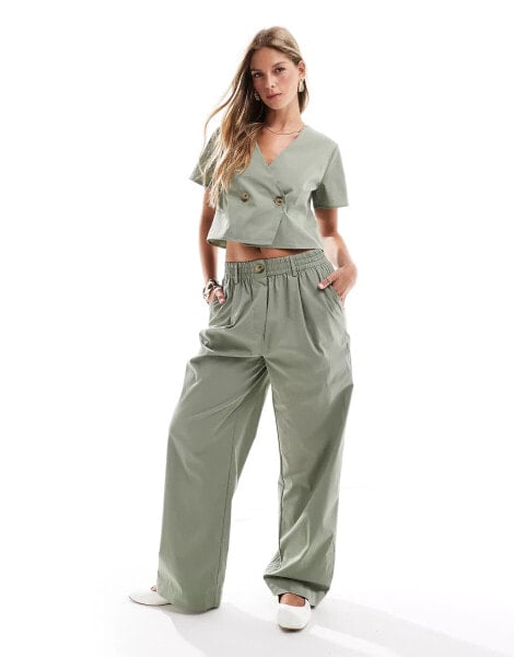 YAS lightweight chino trouser co-ord in oil green - LGREEN