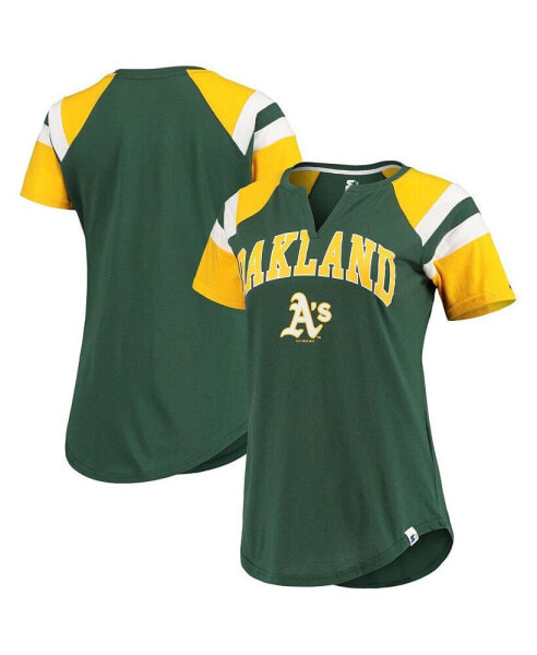 Women's Green, Gold Oakland Athletics Game On Notch Neck Raglan T-Shirt