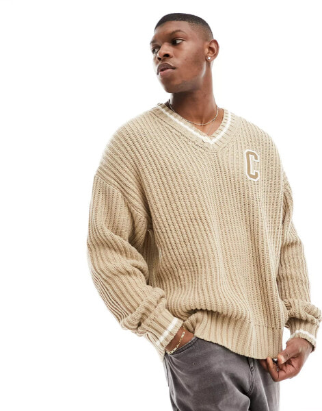 Champion Rochester knitted v-neck jumper in brown