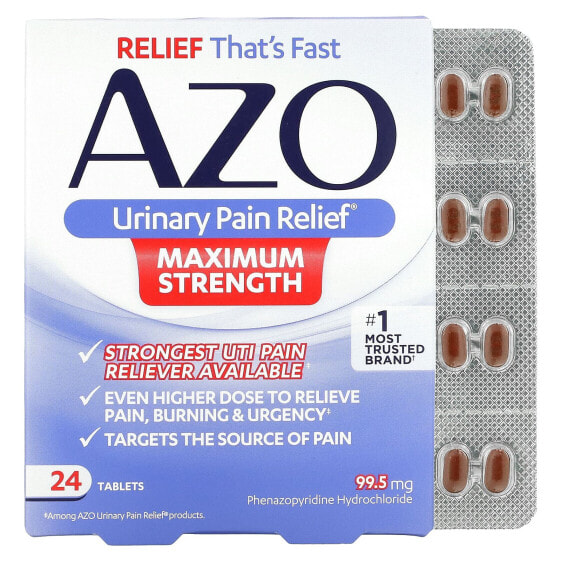 Женское здоровье AZO Боль при мочеиспускании, максимальная сила, 24 таблетки