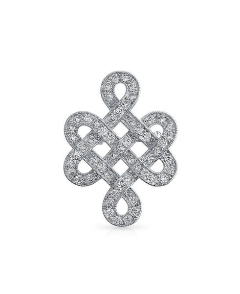 Eternal Celtic Love Knot Work Cubic Zirconia Pave CZ Wedding Brooch Pin For Women Rhodium Plated Brass 1.2 Inch