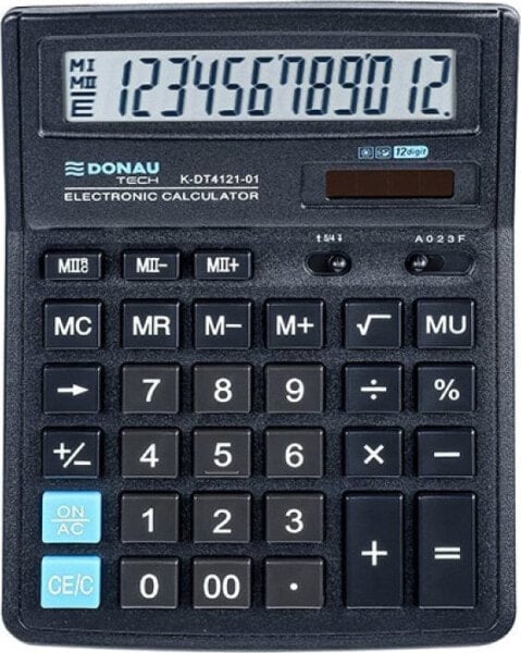 Калькулятор офисный Donau TECH, 12-значный дисплей, размеры 199x153x31 мм, черный.