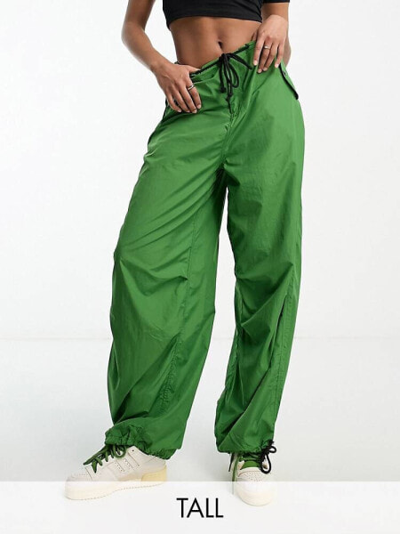 Noisy May Tall drawstring parachute trousers in green