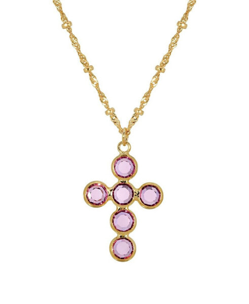 Silver-Tone Amethyst Purple Swarovski Elements Cross 16" Adjustable Necklace