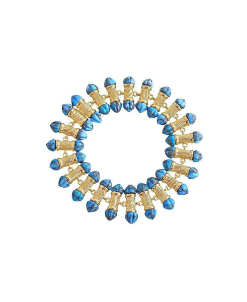 Twisted Rays Design Turquoise Gemstone Yellow Gold Plated Silver Women Bracelet