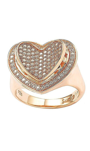 Suzy Levian Sterling Silver Cubic Zirconia Pave Lifted Heart Ring