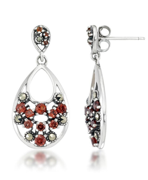 Pave Garnet Teardrop Dangle Earrings