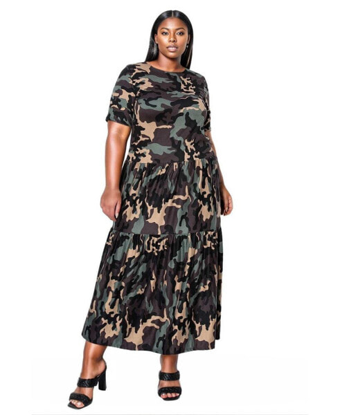 Plus Size Remi Camo Tiered Maxi Dress