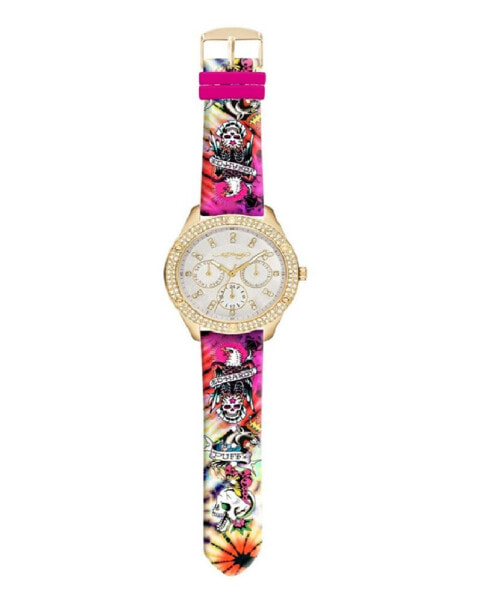 Часы и аксессуары Ed Hardy женские кварцевые матовые розовые силиконовый ремешок аналоговые диаметром 38 мм